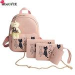 4pcs/Set Backpack Women Cat Printing  Leather Backpack