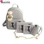 4pcs/Set Backpack Women Cat Printing  Leather Backpack