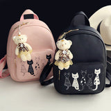 4pcs/Set Backpack Women Cat Printing  Leather Backpack