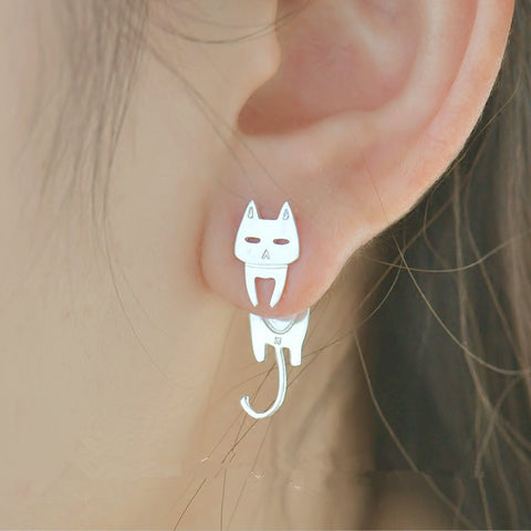 Silver Cat Fish Stud Earrings For Women